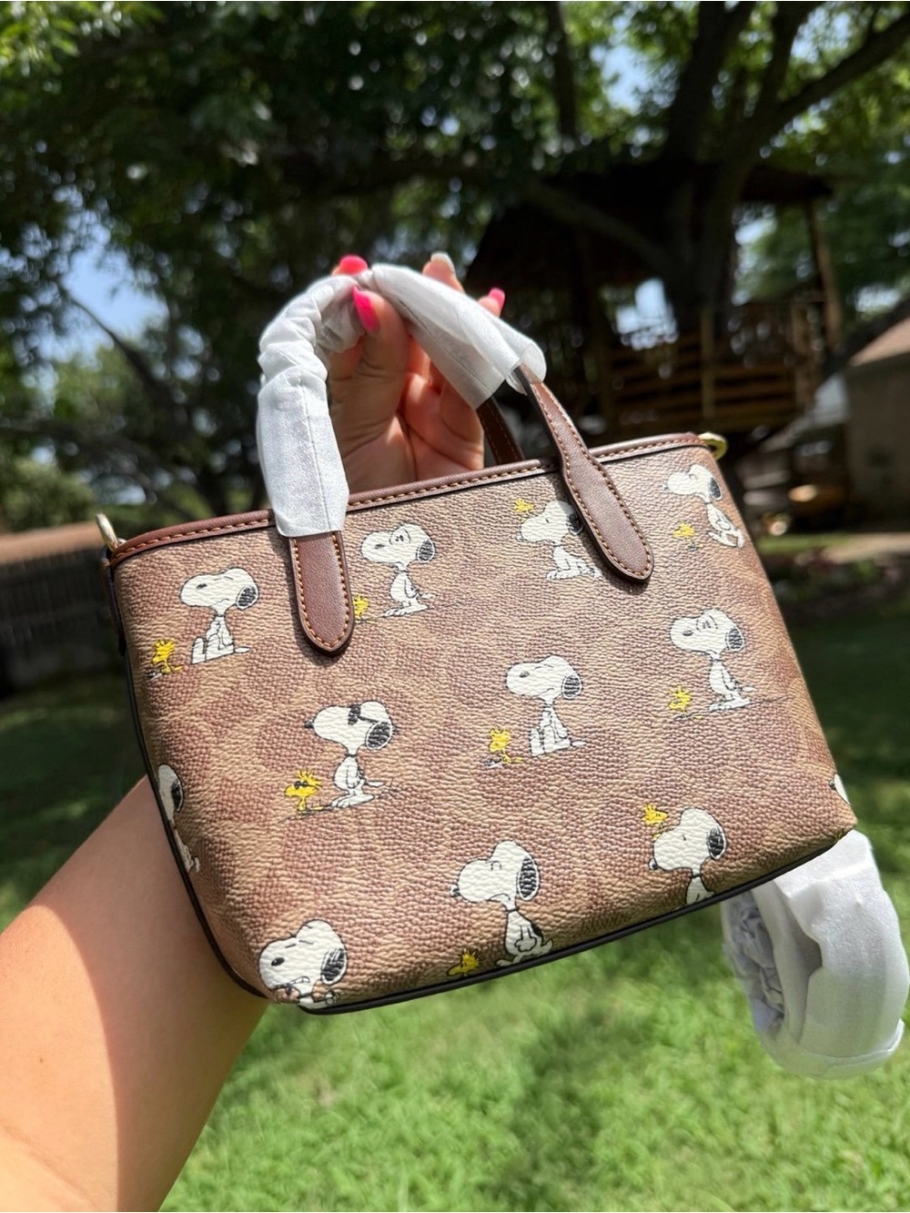 Coach Brown Peanuts Snoopy Mini Tote - Picture 4 of 6